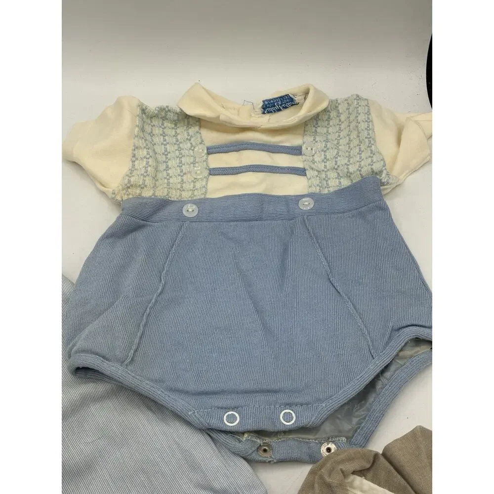 Vintage Baby Rompers Lot 3 Coombs Kiddy Kotton Blue Pinstripe Overalls
